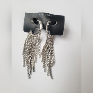 NEW Accessories Sivler Tone Waterfall Rhinestone Earrings